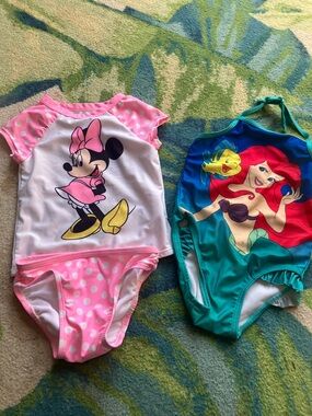 Old Navy Pink and White Minnie Mouse One-Piece Tankini and Little Mermaid Halter